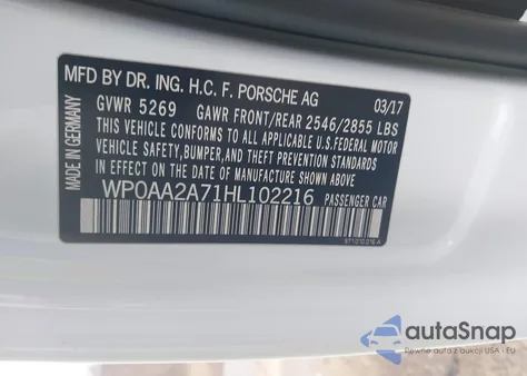 2017 Porsche Panamera 4 из США, поврежденный, VIN WP0AA2A71HL102216